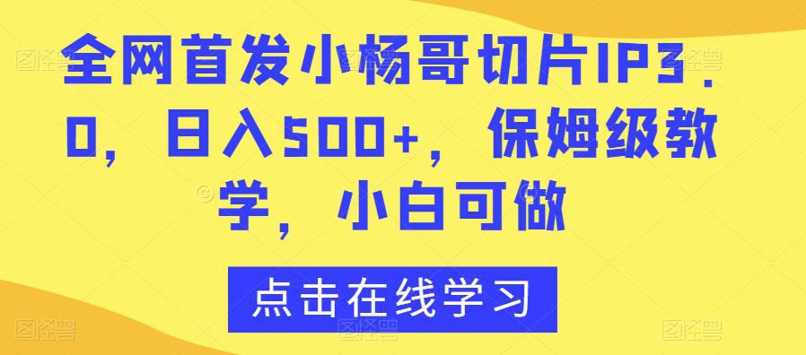 首发小杨哥切片IP3.0项目，日入500 ，保姆级教学，小白可做【揭秘】