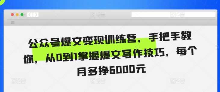 公众号爆文变现训练营，手把手教你，从0到1掌握爆文写作技巧，每个月多挣6000元 -1