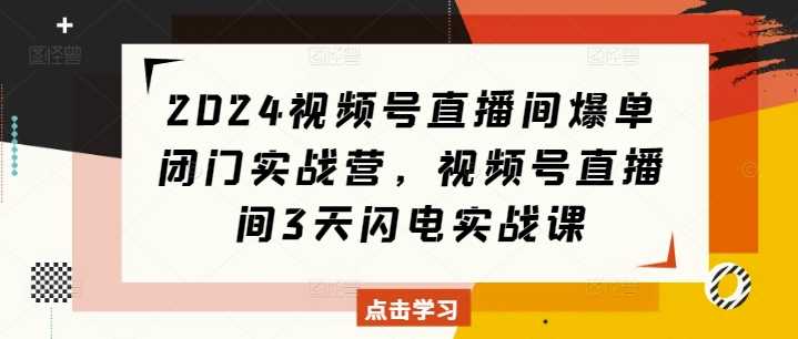 2024视频号直播间爆单闭门实战营，视频号直播间3天闪电实战课 -1