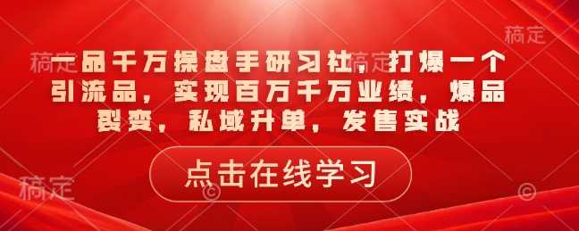 一品千万操盘手研习社，打爆一个引流品，实现百万千万业绩，爆品裂变，私域升单，发售实战 -1